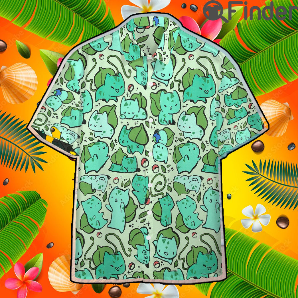 Pokemon Starter Kanto Region Duo Type Grass Poison Bulbasaur Custom Hawaii Button T Shirt Pokemon Starter Kanto Region Duo Type Grass Poison Bulbasaur Custom Hawaii Button T Shirt