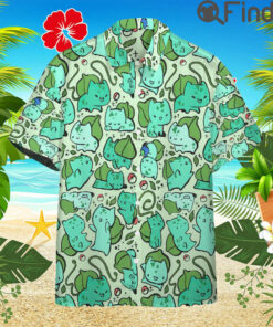 Pokemon Starter Kanto Region Duo Type Grass Poison Bulbasaur Custom Hawaii Button T Shirts