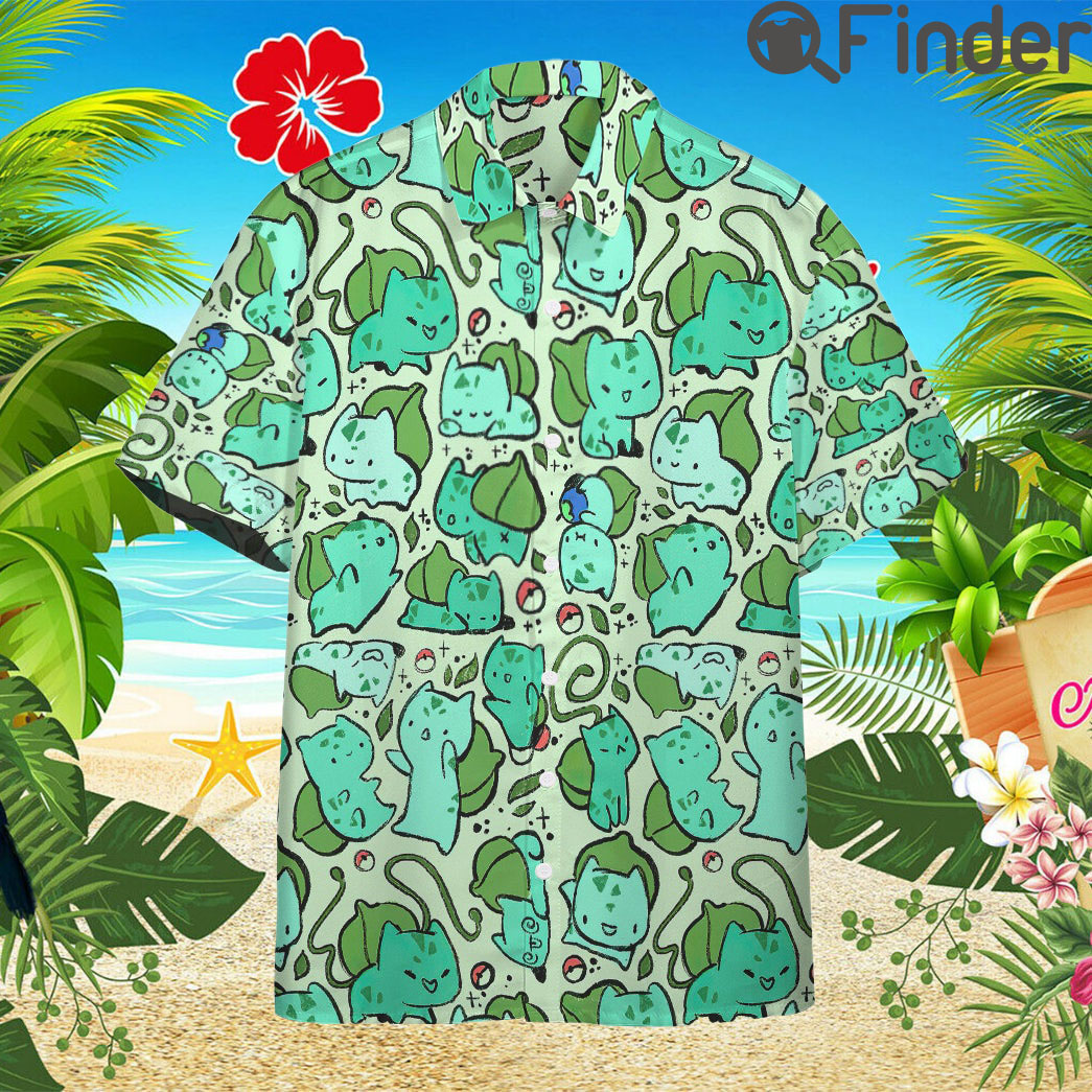 Pokemon Starter Kanto Region Duo Type Grass Poison Bulbasaur Custom Hawaii Button T Shirts Pokemon Starter Kanto Region Duo Type Grass Poison Bulbasaur Custom Hawaii Button T Shirts