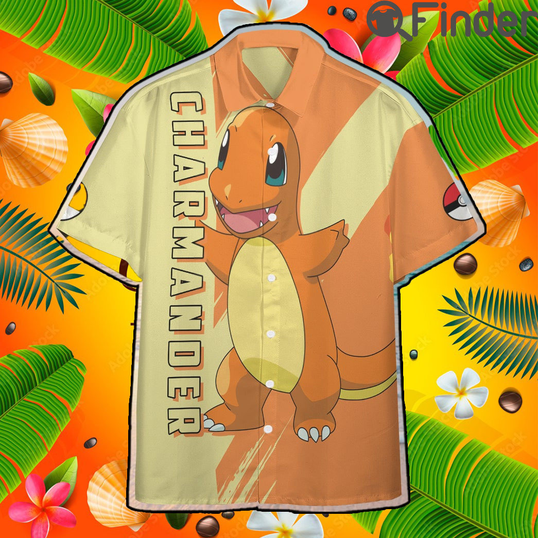 Pokemon Starter Kanto Region Type Fire Charmander Custom Hawaii Button T Shirt Pokemon Starter Kanto Region Type Fire Charmander Custom Hawaii Button T Shirt
