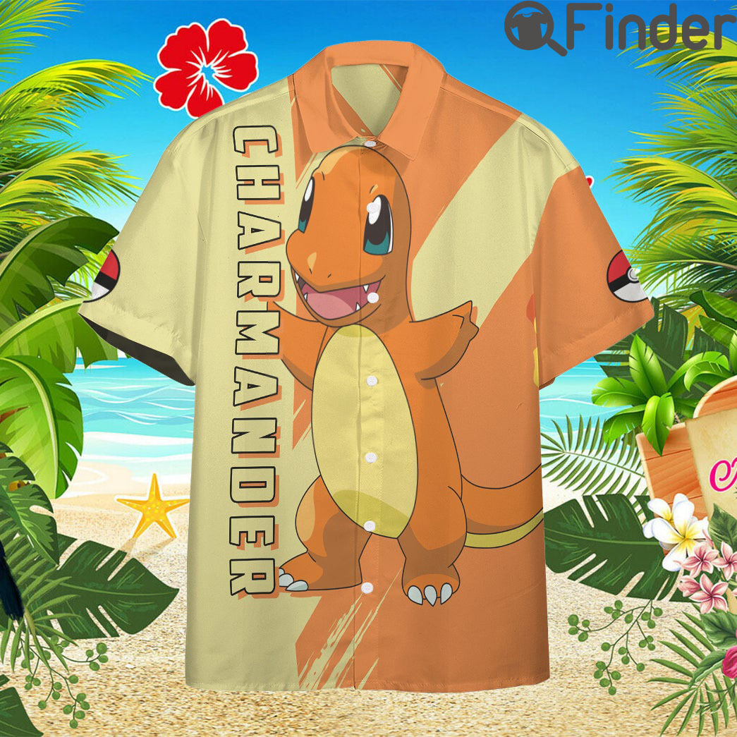 Pokemon Starter Kanto Region Type Fire Charmander Custom Hawaii Button T Shirts Pokemon Starter Kanto Region Type Fire Charmander Custom Hawaii Button T Shirts