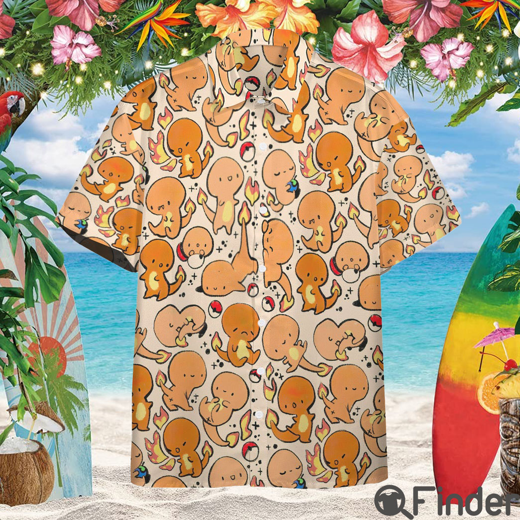 Pokemon Starter Type Fire Charmander Custom Hawaii Button Shirt Pokemon Starter Type Fire Charmander Custom Hawaii Button Shirt