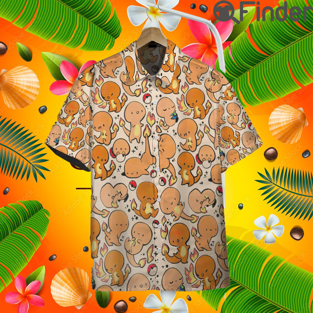 Pokemon Starter Type Fire Charmander Custom Hawaii Button T Shirt Pokemon Starter Type Fire Charmander Custom Hawaii Button T Shirt