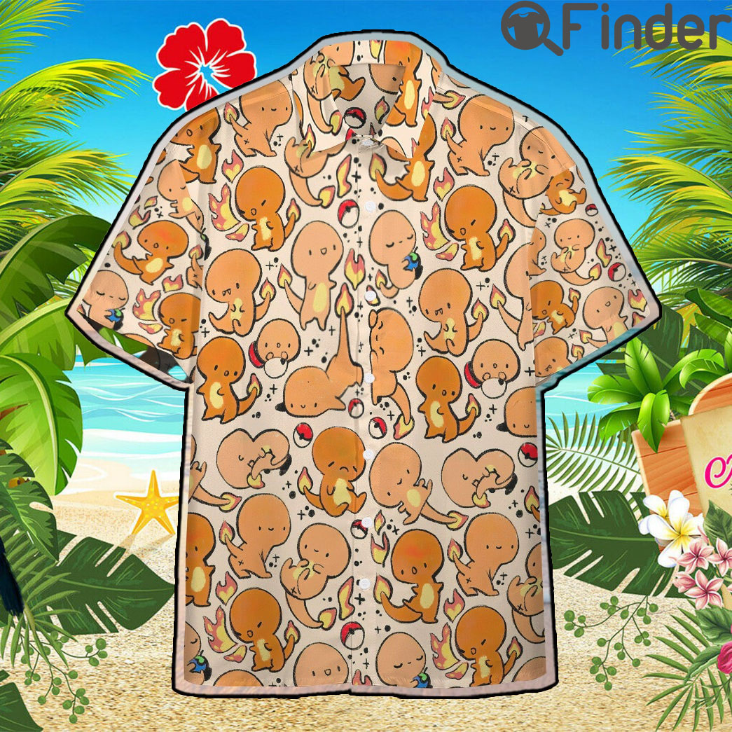 Pokemon Starter Type Fire Charmander Custom Hawaii Button T Shirts Pokemon Starter Type Fire Charmander Custom Hawaii Button T Shirts