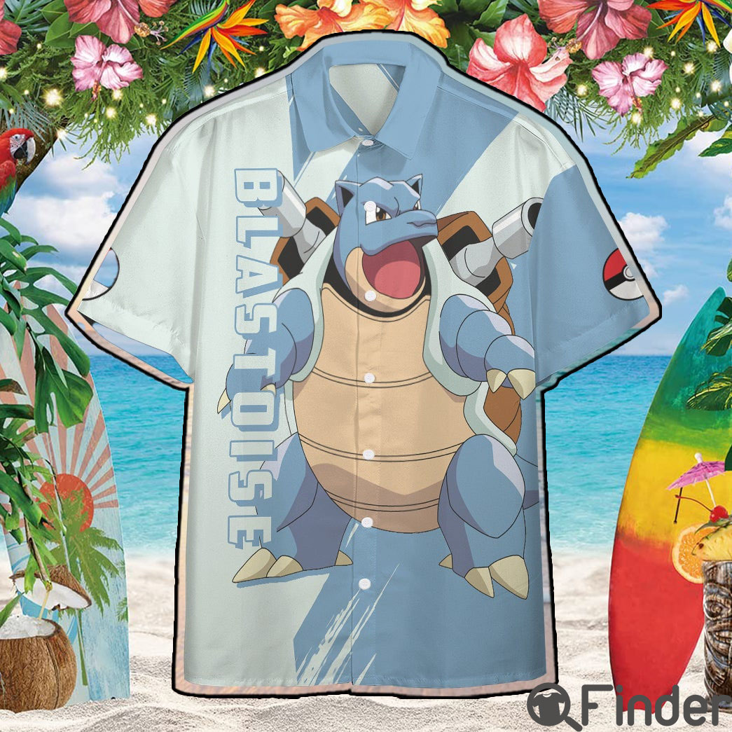 Pokemon Starter Water Type Blastoise Custom Hawaii Button Shirt Pokemon Starter Water Type Blastoise Custom Hawaii Button Shirt
