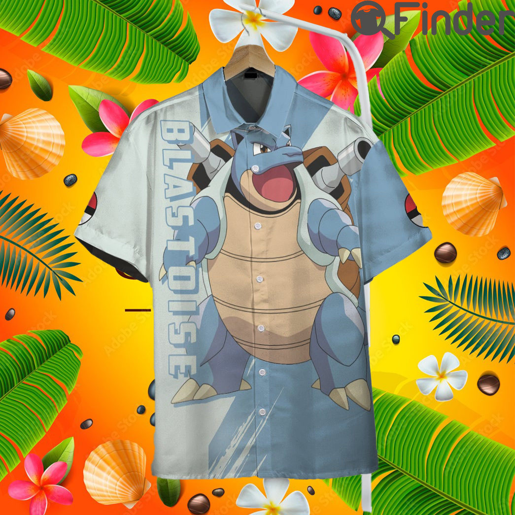 Pokemon Starter Water Type Blastoise Custom Hawaii Button T Shirt Pokemon Starter Water Type Blastoise Custom Hawaii Button T Shirt