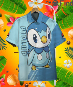 Pokemon Starter Water Type Piplup Custom Hawaii Button T Shirt