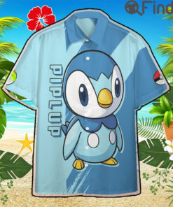 Pokemon Starter Water Type Piplup Custom Hawaii Button T Shirts