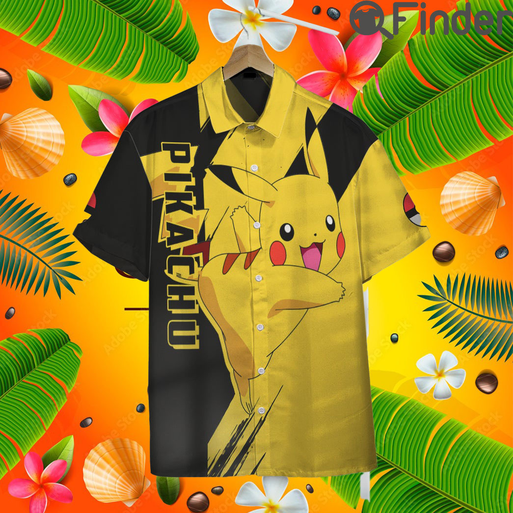 Pokemon Type Electric Pikachu Custom Hawaii Button T Shirt Pokemon Type Electric Pikachu Custom Hawaii Button T Shirt