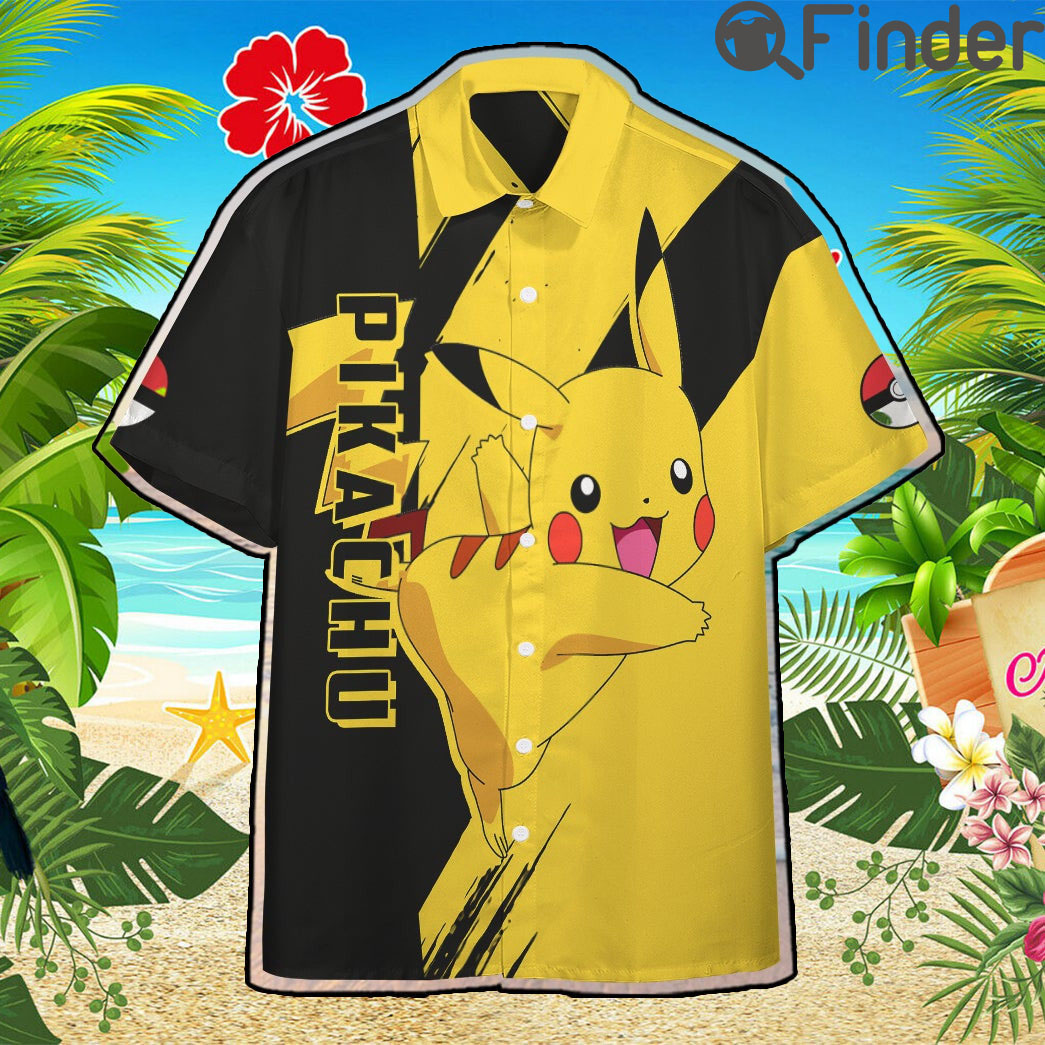 Pokemon Type Electric Pikachu Custom Hawaii Button T Shirts Pokemon Type Electric Pikachu Custom Hawaii Button T Shirts