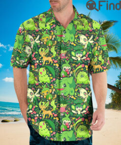 Pokemon Type Grass Custom Hawaii Button Shirts