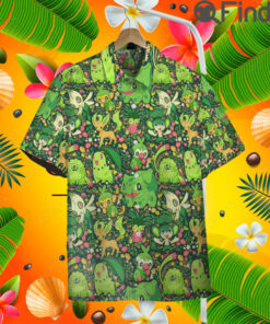 Pokemon Type Grass Custom Hawaii Button T Shirt