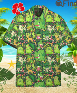 Pokemon Type Grass Custom Hawaii Button T Shirts