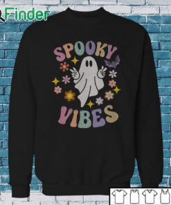 Sweatshirt Spooky Vibes T Shirt, Groovy Halloween Tee, Retro Ghost T Shirt, Hippie Halloween Shirt