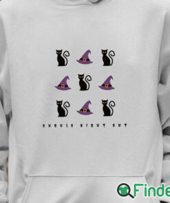 Unisex Hoodie Ghouls Night Out, Kitty Cat Witches Hat Tshirt, Spooky Halloween Shirt