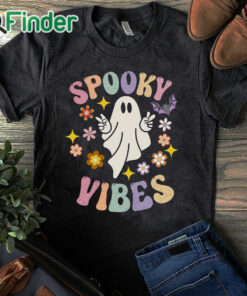 black T shirt Spooky Vibes T Shirt, Groovy Halloween Tee, Retro Ghost T Shirt, Hippie Halloween Shirt