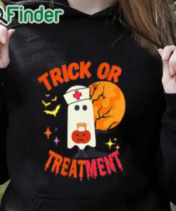 black hoodie Trick Or Treatment Sweatshirt Funny Halloween Nurse Sweatshirt