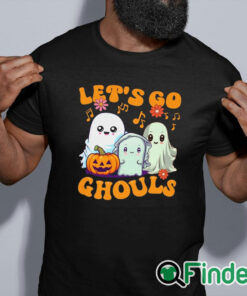 black shirt Funny Halloween Shirt, Let's Go Ghouls T Shirt, Cute Halloween Ghosts Tee, Retro Halloween Shirt