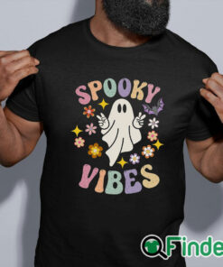 black shirt Spooky Vibes T Shirt, Groovy Halloween Tee, Retro Ghost T Shirt, Hippie Halloween Shirt