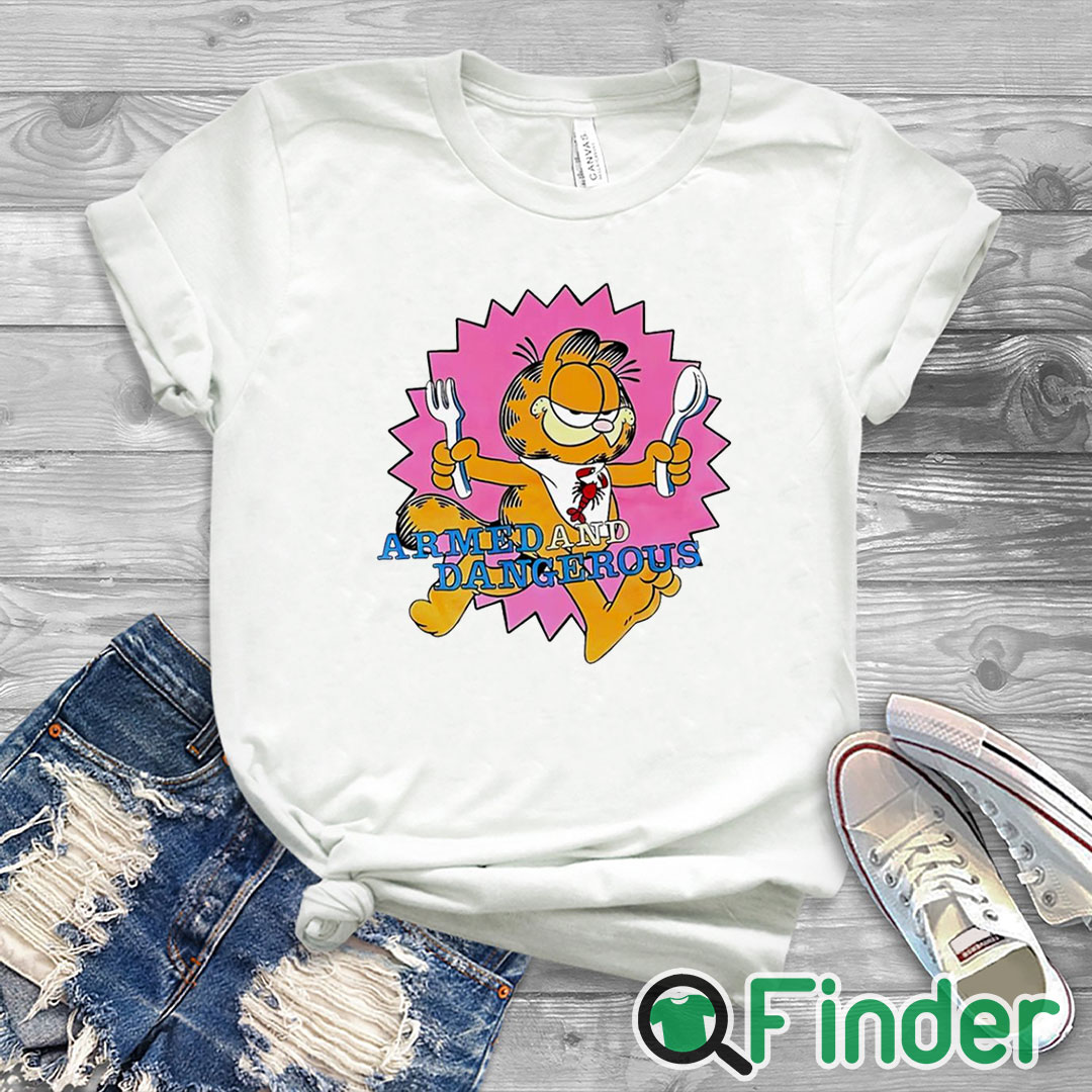 white T shirt Garfield Armed And Dangerous Shirt white T shirt Garfield Armed And Dangerous Shirt