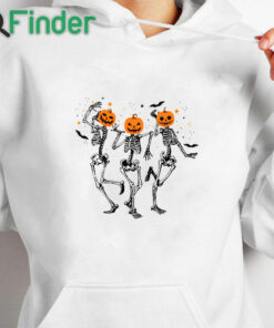 white hoodie Dancing Skeleton Halloween Shirt Red Pumpkin