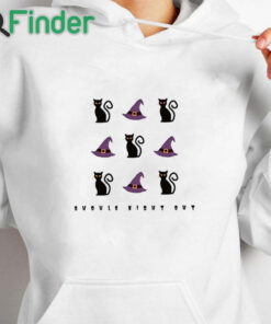 white hoodie Ghouls Night Out, Kitty Cat Witches Hat Tshirt, Spooky Halloween Shirt