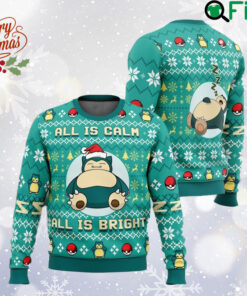 All Is Calm All Bright Snor lax Pokemon Ugly Xmas Sweater, Manga All Over Print Sweatshirt, Anime Cartoon Character Sweater