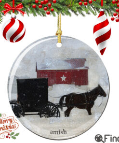 Amish Horse & Buggy Porcelain Christmas Ornament