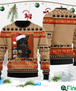 Black Cat Drinking Jagermeister Christmas Ugly Sweater