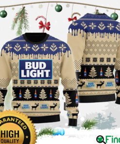 Bud Light Big Logo With Snowflakes Pine Tree And Reindeer Pattern Vintage Holiday Ugly Sweater