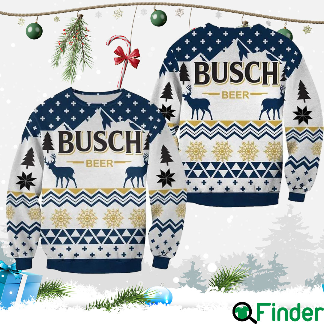 Busch Beer Deer White Ugly Xmas Sweaters Busch Beer Deer White Ugly Xmas Sweaters