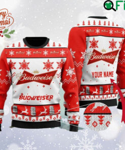 Customized Bud weiser Beer Ugly Christmas Sweater, Bud weiser Beer Sweatshirt, Beer Logo All Over Print Sweater, Xmas Sweater, Gift For Fan