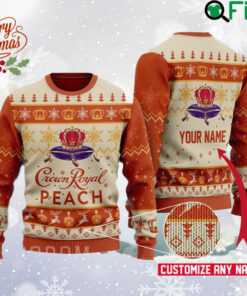 Customized Crown Royal Peach Ugly Christmas Sweater, Crown Royal Whisky Sweatshirt, Whisky Logo All Over Print Sweater, Gift For Fan