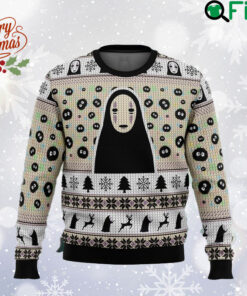 Customized No Face and Soot Sprites Ugly Christmas Sweater, Spirited Away Sweatshirt, Japanese Cartoon All Over Print Sweater