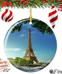 Eiffel Tower Christmas Ornament with River Seine Porcelain