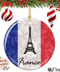 French Flag and Eiffel Tower Christmas Ornament Porcelain