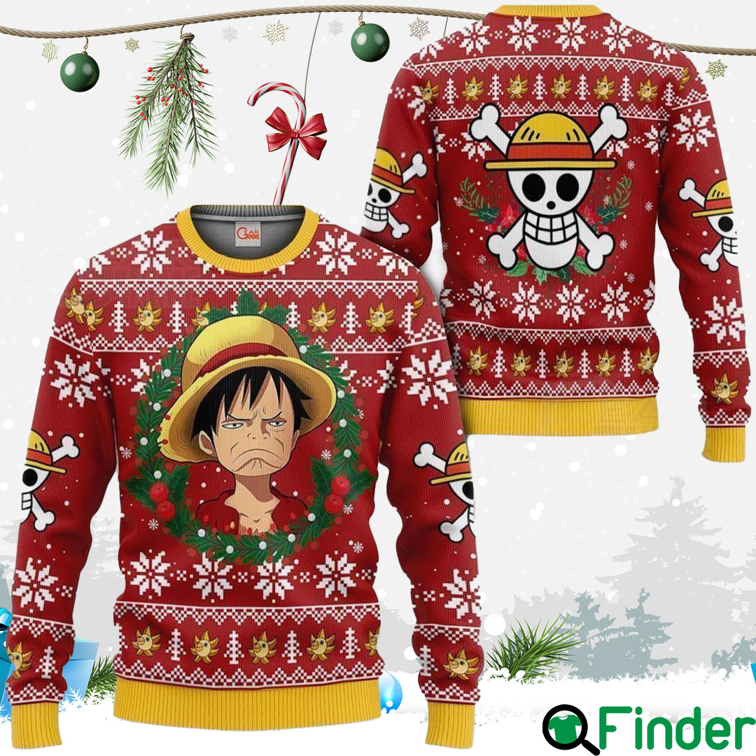 Luffy Ugly Christmas Sweater Funny Face One Piece Anime Xmas Gift Luffy Ugly Christmas Sweater Funny Face One Piece Anime Xmas Gift