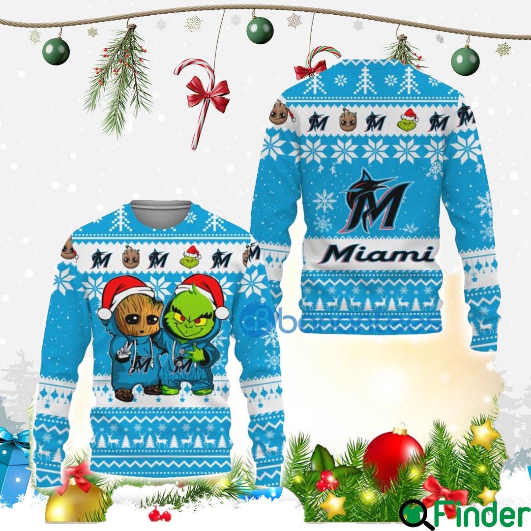 Miami Marlins Baby Groot And Grinch Best Friends Unisex 3D Ugly Christmas Sweater Miami Marlins Baby Groot And Grinch Best Friends Unisex 3D Ugly Christmas Sweater