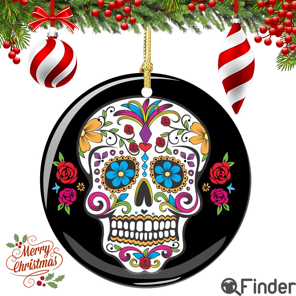 Sugar Skull Christmas Ornament Porcelain Double Sided Sugar Skull Christmas Ornament Porcelain Double Sided