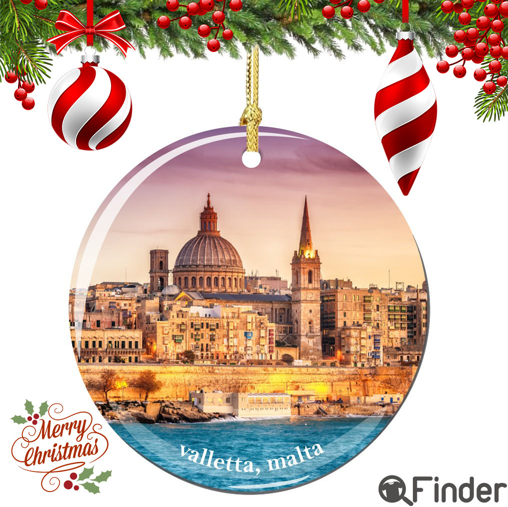 Valletta Malta Christmas Ornament Porcelain Double Sided Valletta Malta Christmas Ornament Porcelain Double Sided