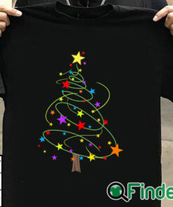 T shirt black Women's Black Christmas Tree Star Print Long Sleeve T Shirt