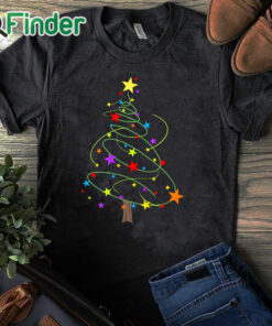black T shirt Women's Black Christmas Tree Star Print Long Sleeve T Shirt