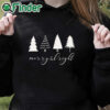 black hoodie Cute Four Christmas Tree Green Merry And Bright Sweatshirt