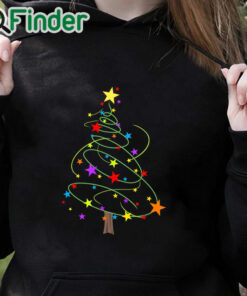 black hoodie Women's Black Christmas Tree Star Print Long Sleeve T Shirt