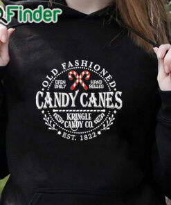 black hoodie Women's Retro Christmas Kringle Candy Co. Candy Cane Sweatshirt