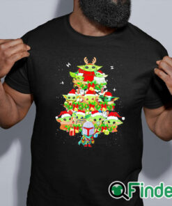 black shirt Baby Yoda Santa Christmas tree lighting shirt