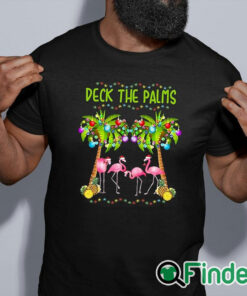 black shirt Deck the Palms Merry Flamingo Christmas Sweatshirt sweater