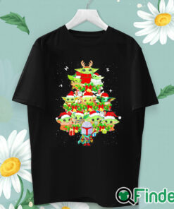unisex T shirt Baby Yoda Santa Christmas tree lighting shirt