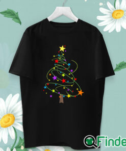 unisex T shirt Women's Black Christmas Tree Star Print Long Sleeve T Shirt