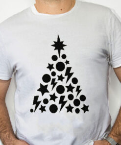 white Shirt Black Christmas Tree with Stars and Lightning Pullover Sweatshirt